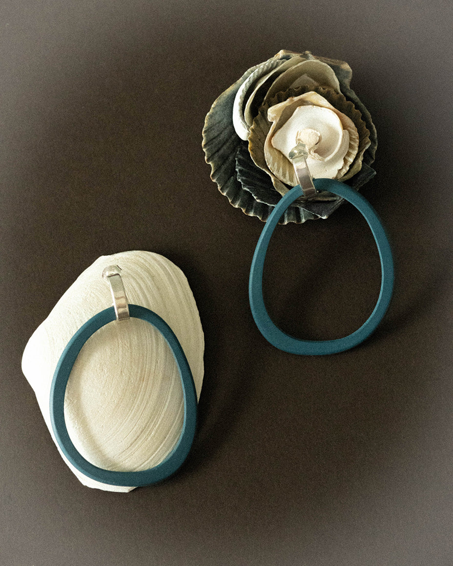 Bilbao Hoop Silver Clasp Earrings - Teal Green