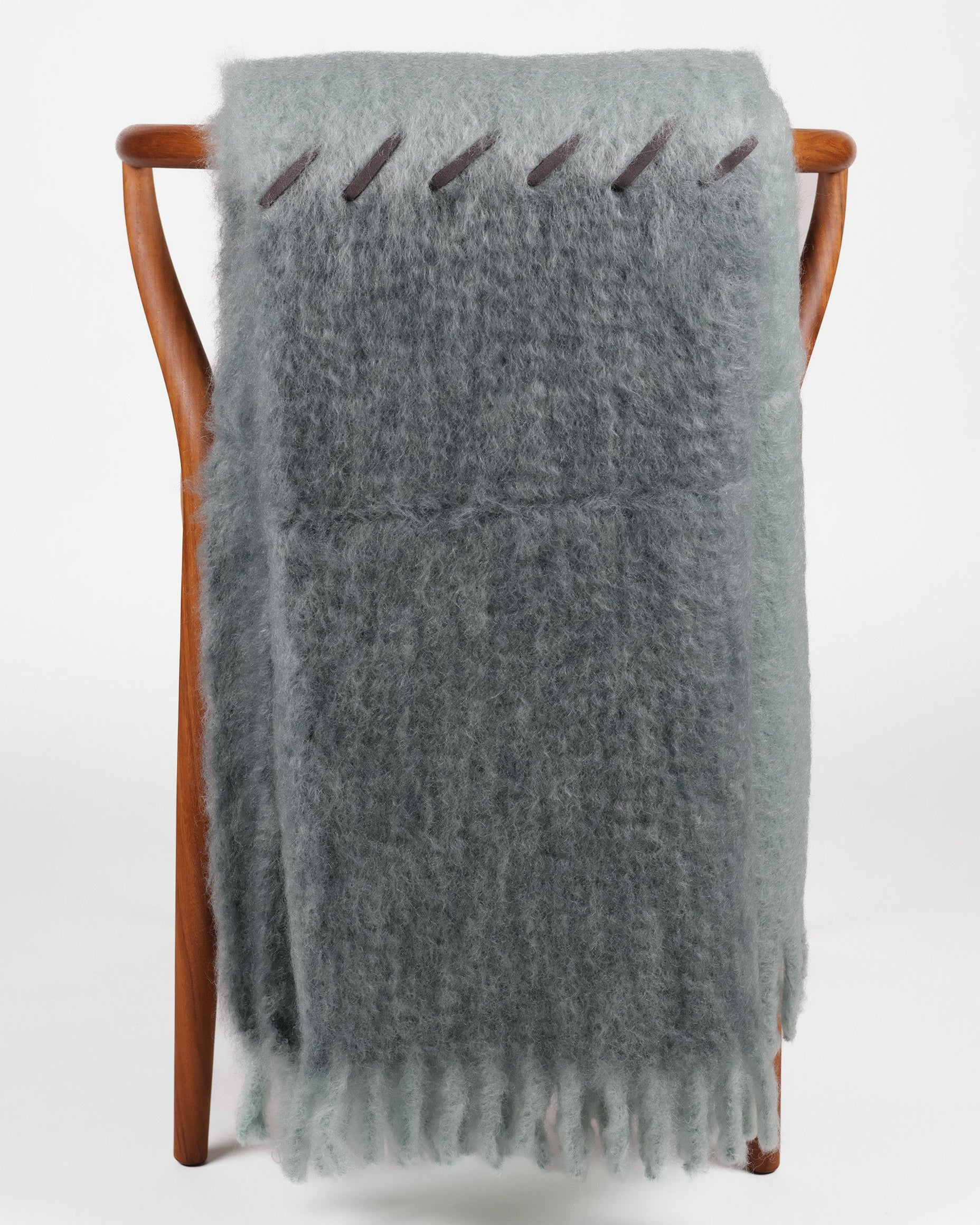 Suede Stitching Mohair Throw - Light Blue Stitch