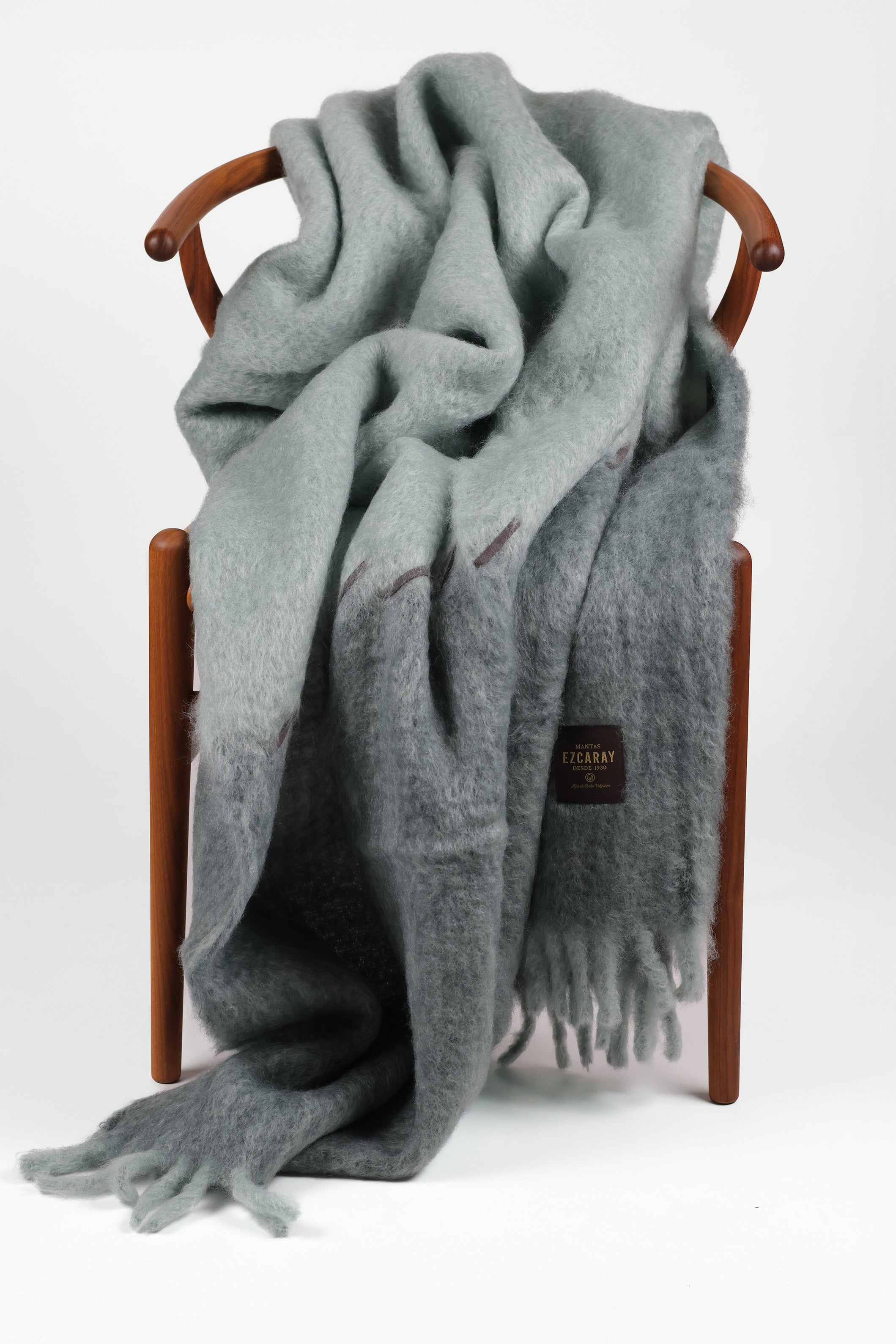 Suede Stitching Mohair Throw - Light Blue Stitch