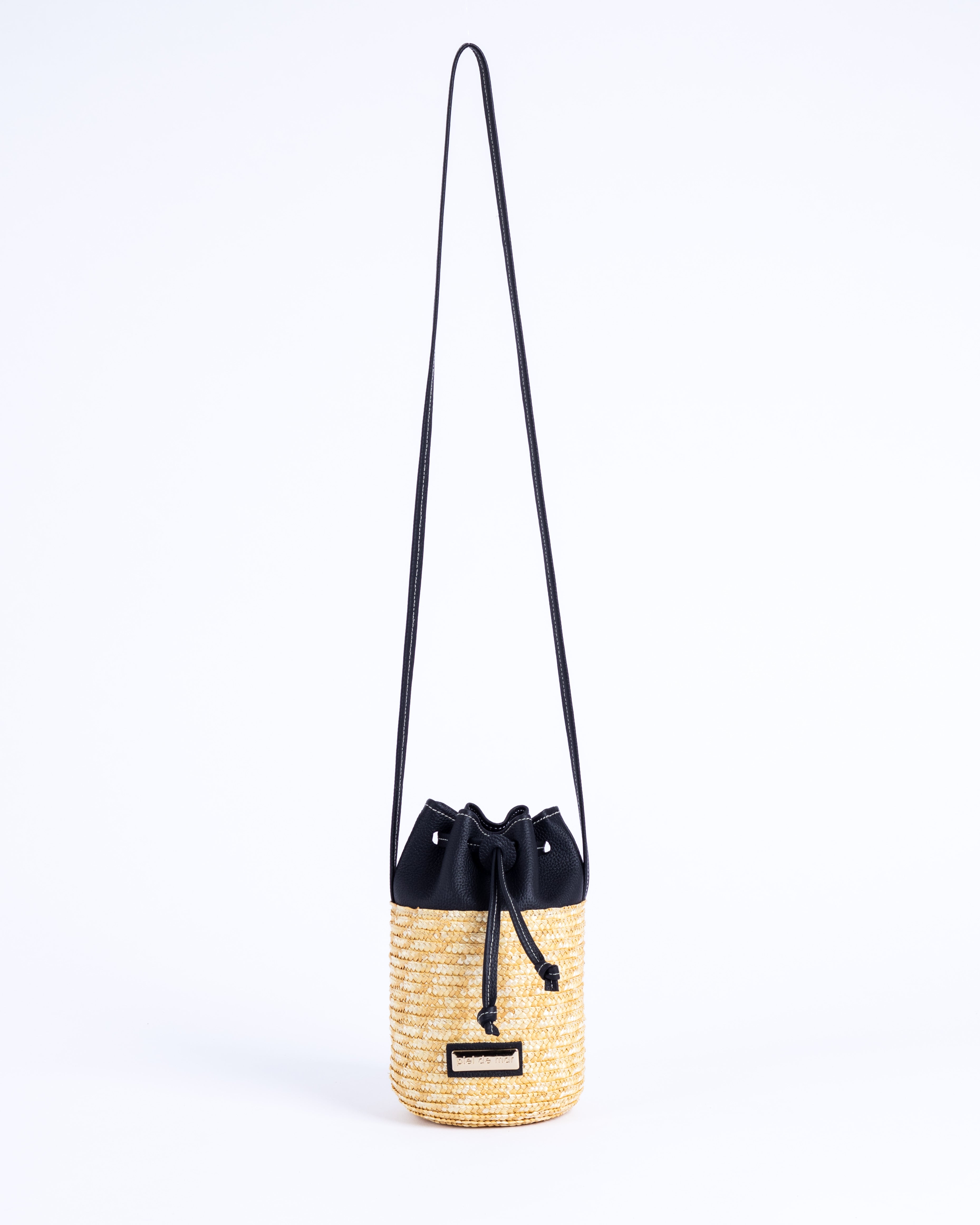 Bartola Straw Mini Bucket Bag - Black Pebble
