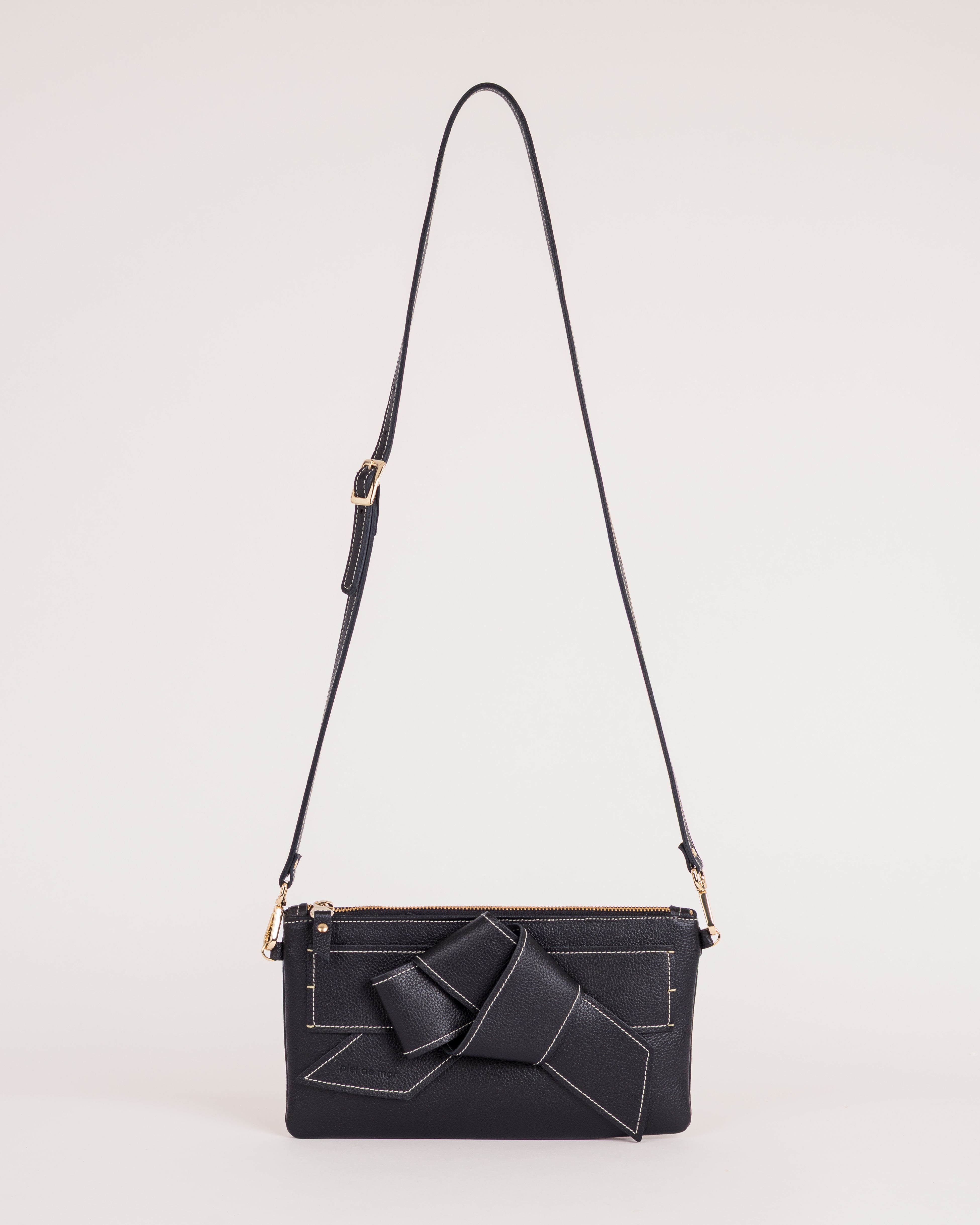 Valeria Leather Shoulder Bag - Black Pebble