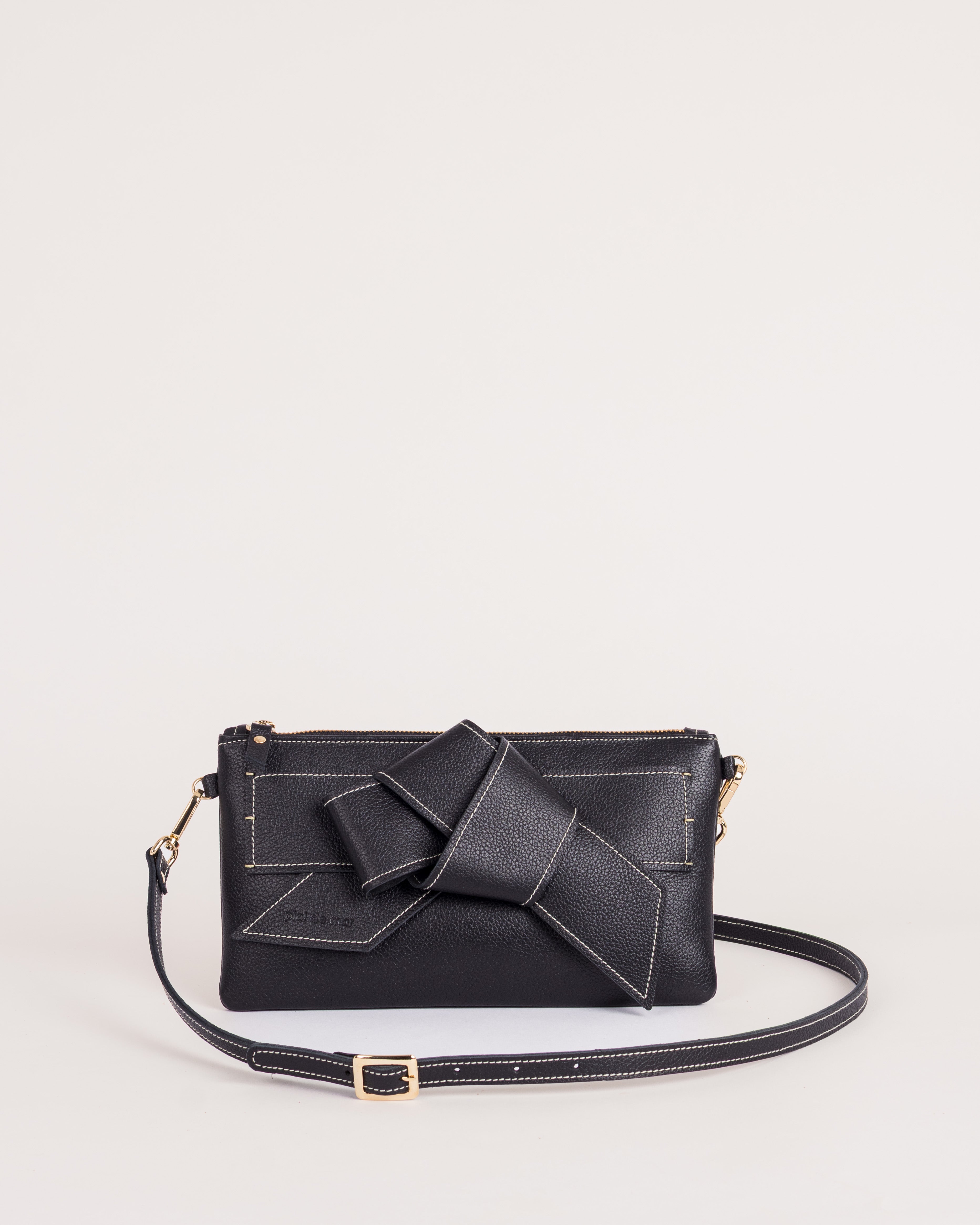 Valeria Leather Shoulder Bag - Black Pebble