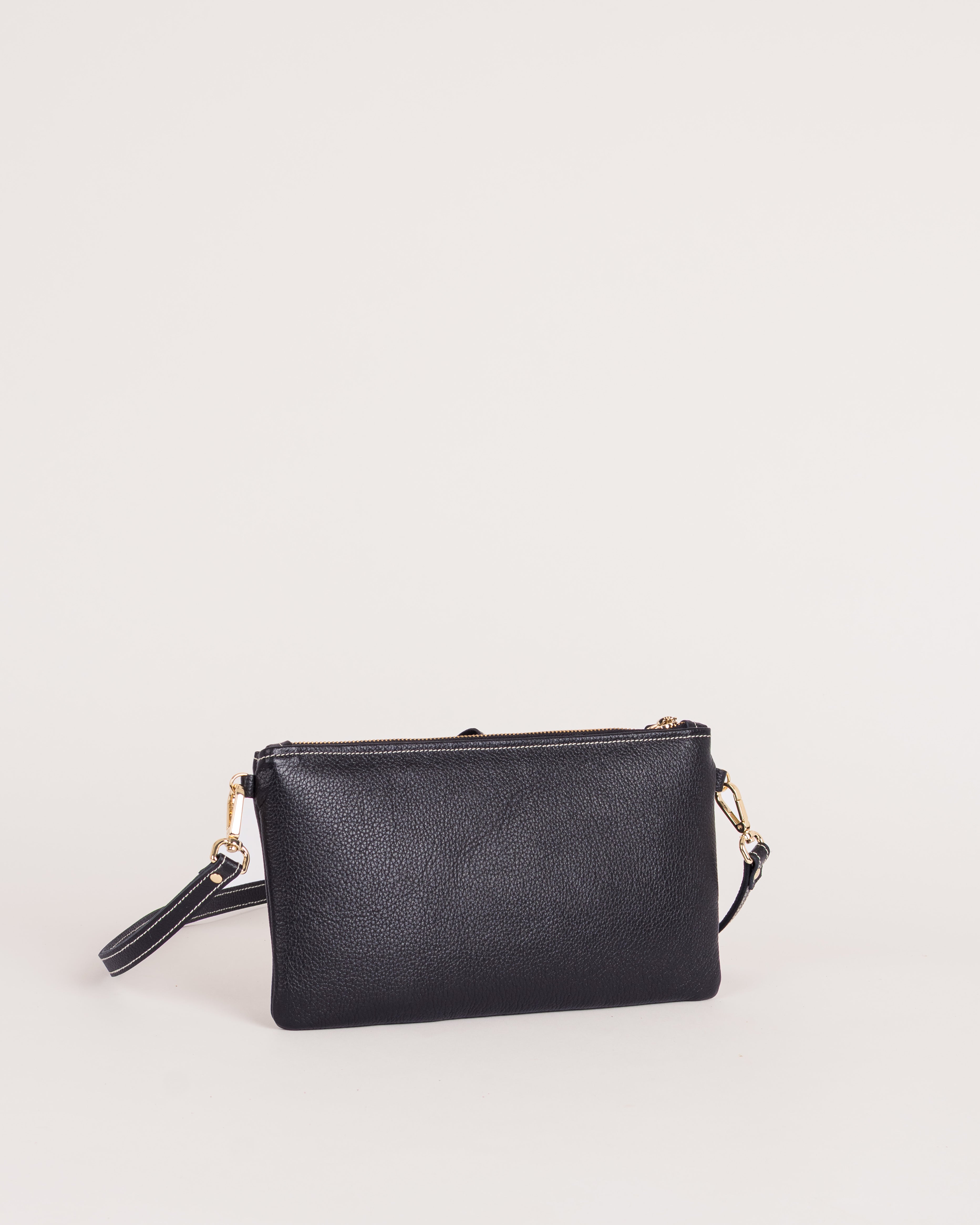 Valeria Leather Shoulder Bag - Black Pebble