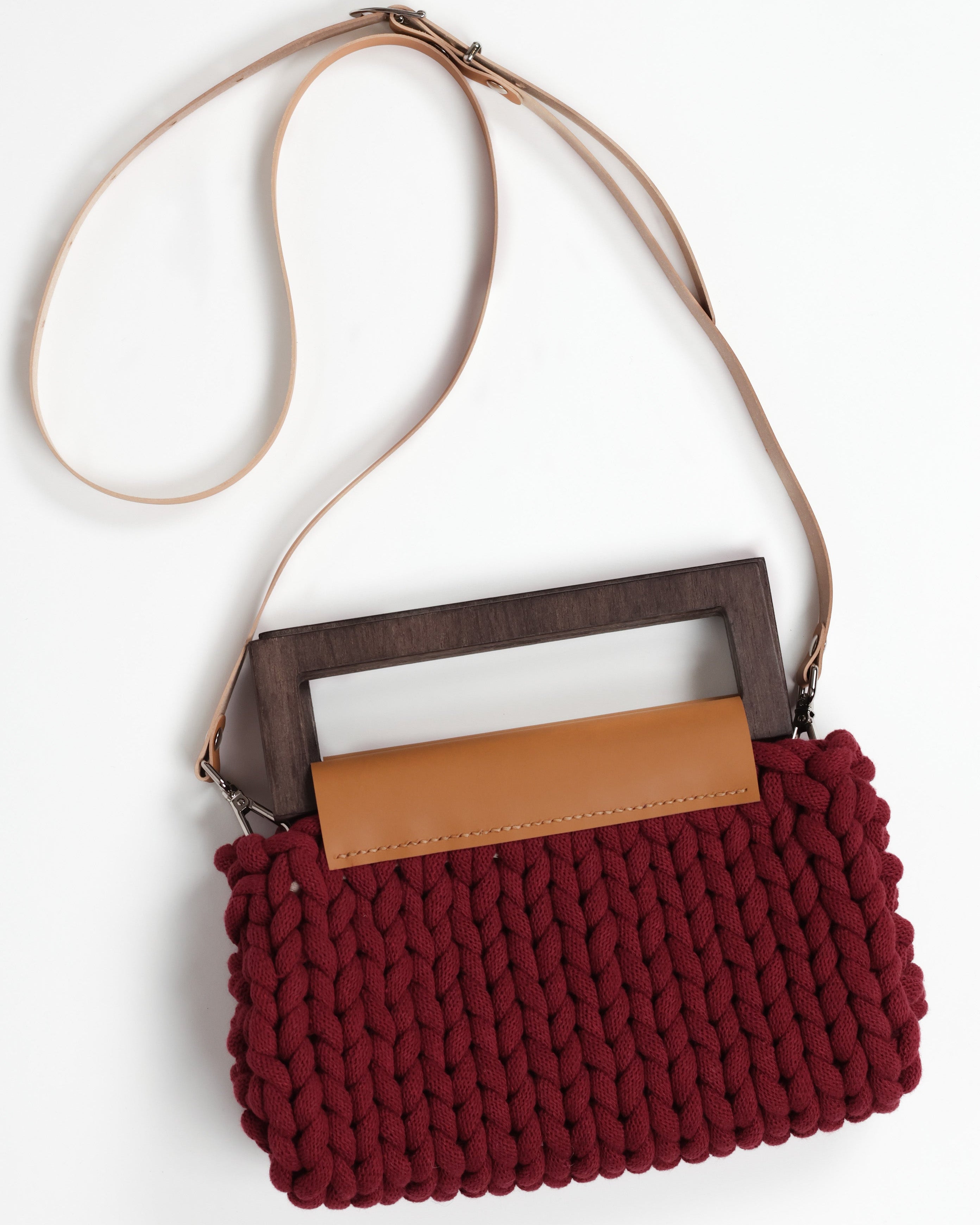 Vera Knitted Bag Camel Leather - Burgundy