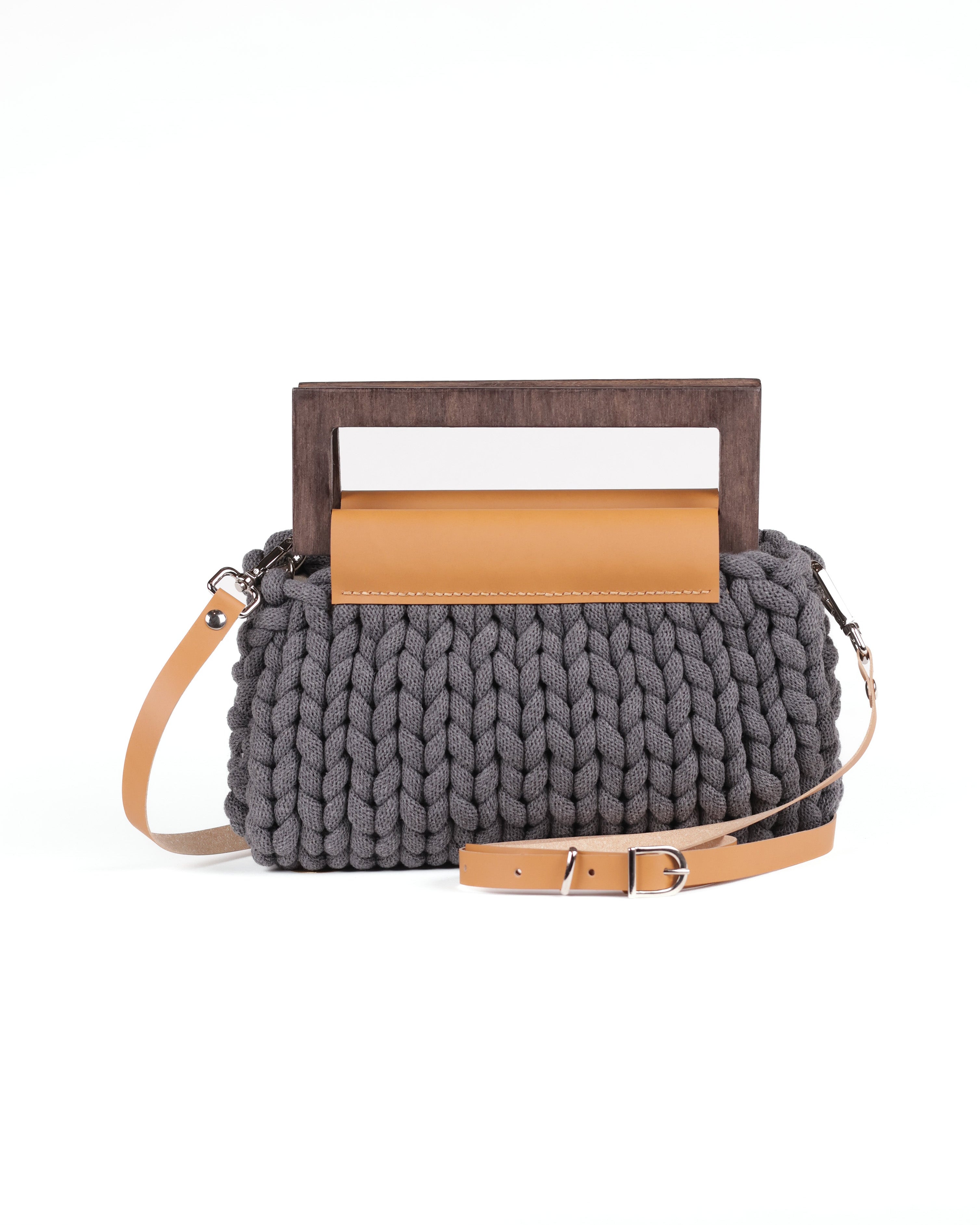 Vera Knitted Bag Camel Leather - Charcoal