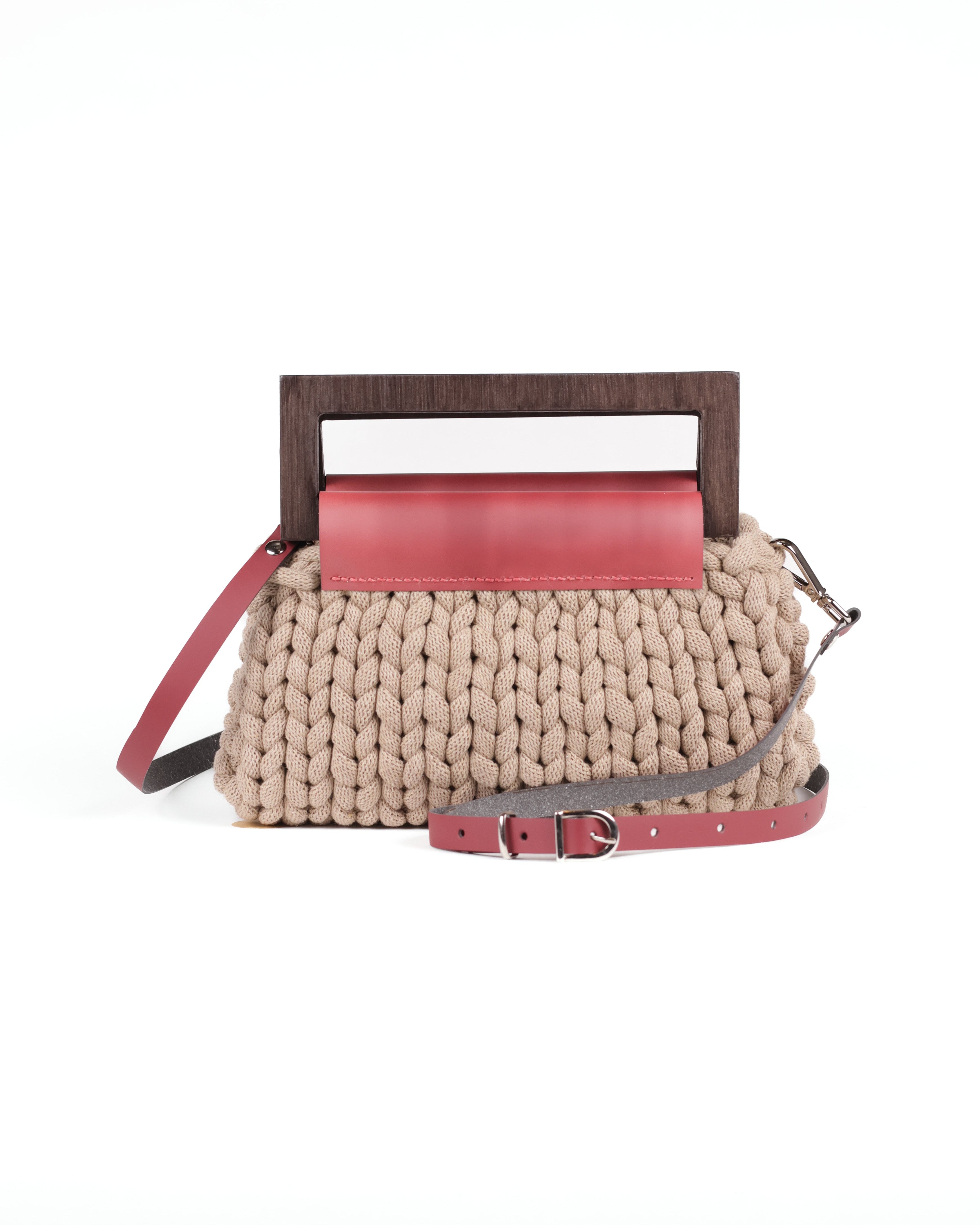 Vera Knitted Bag Burgundy Leather - Sand