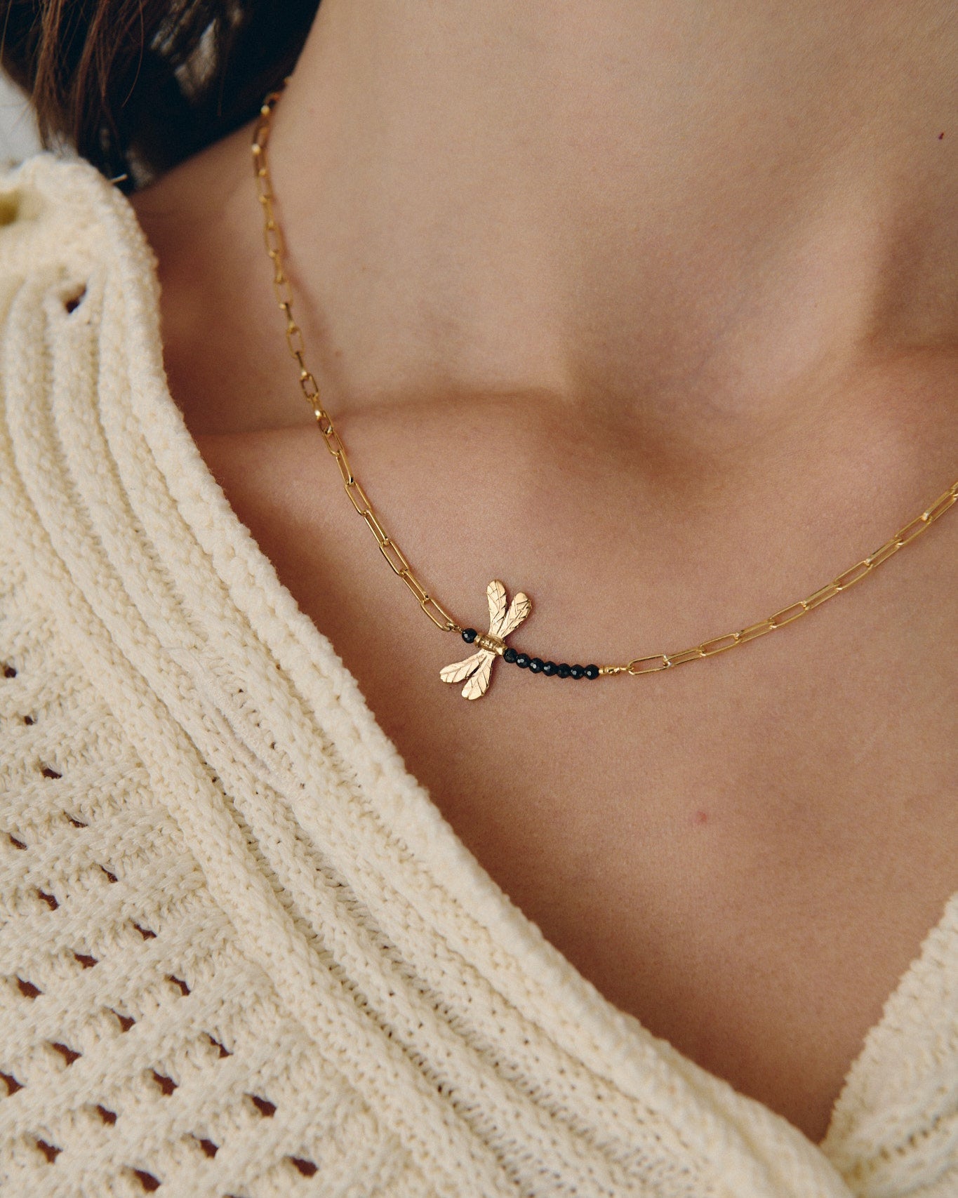 Black Spinel Mighty Dragonfly Necklace