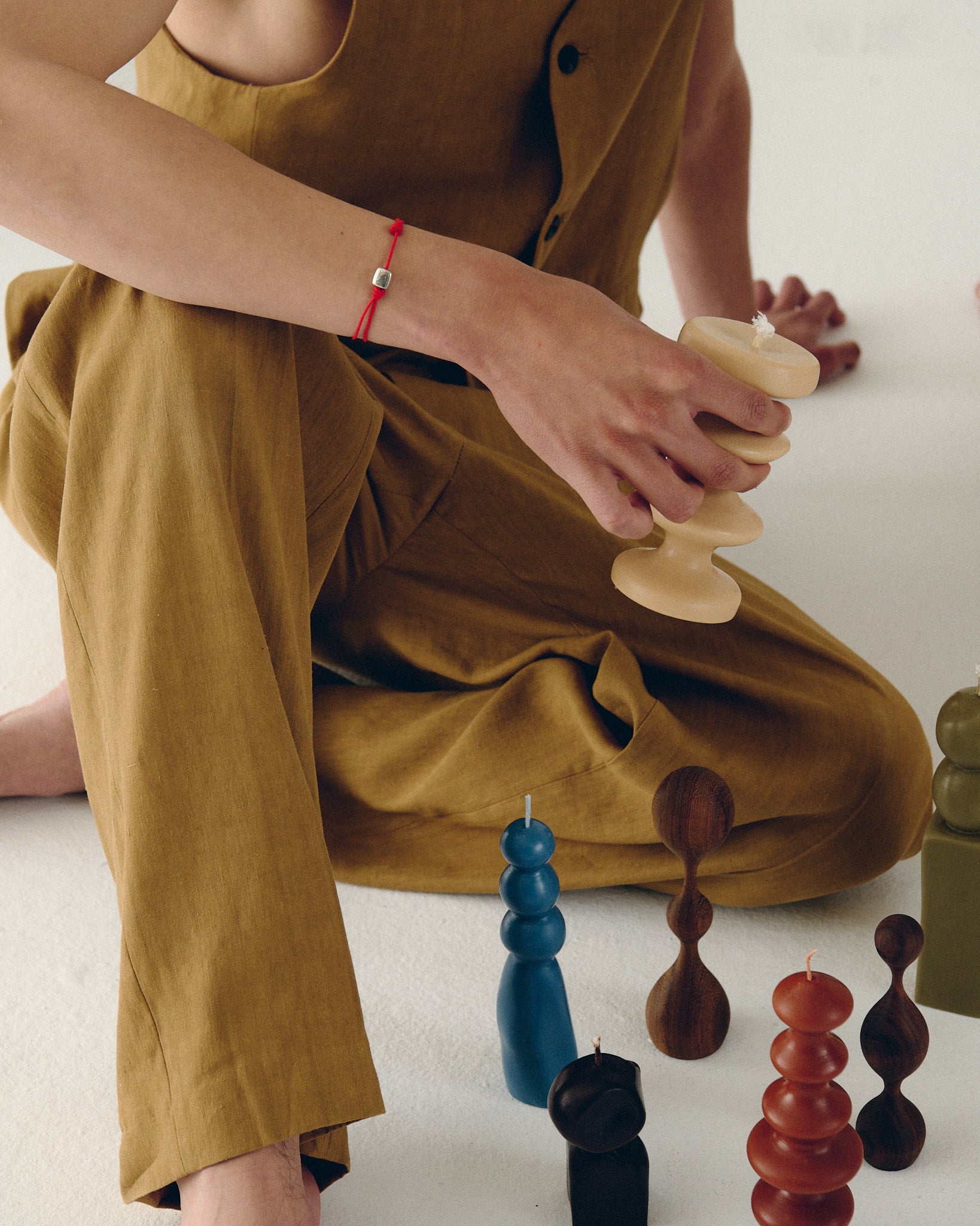 Mateo Silver Cube Bracelet - String Red
