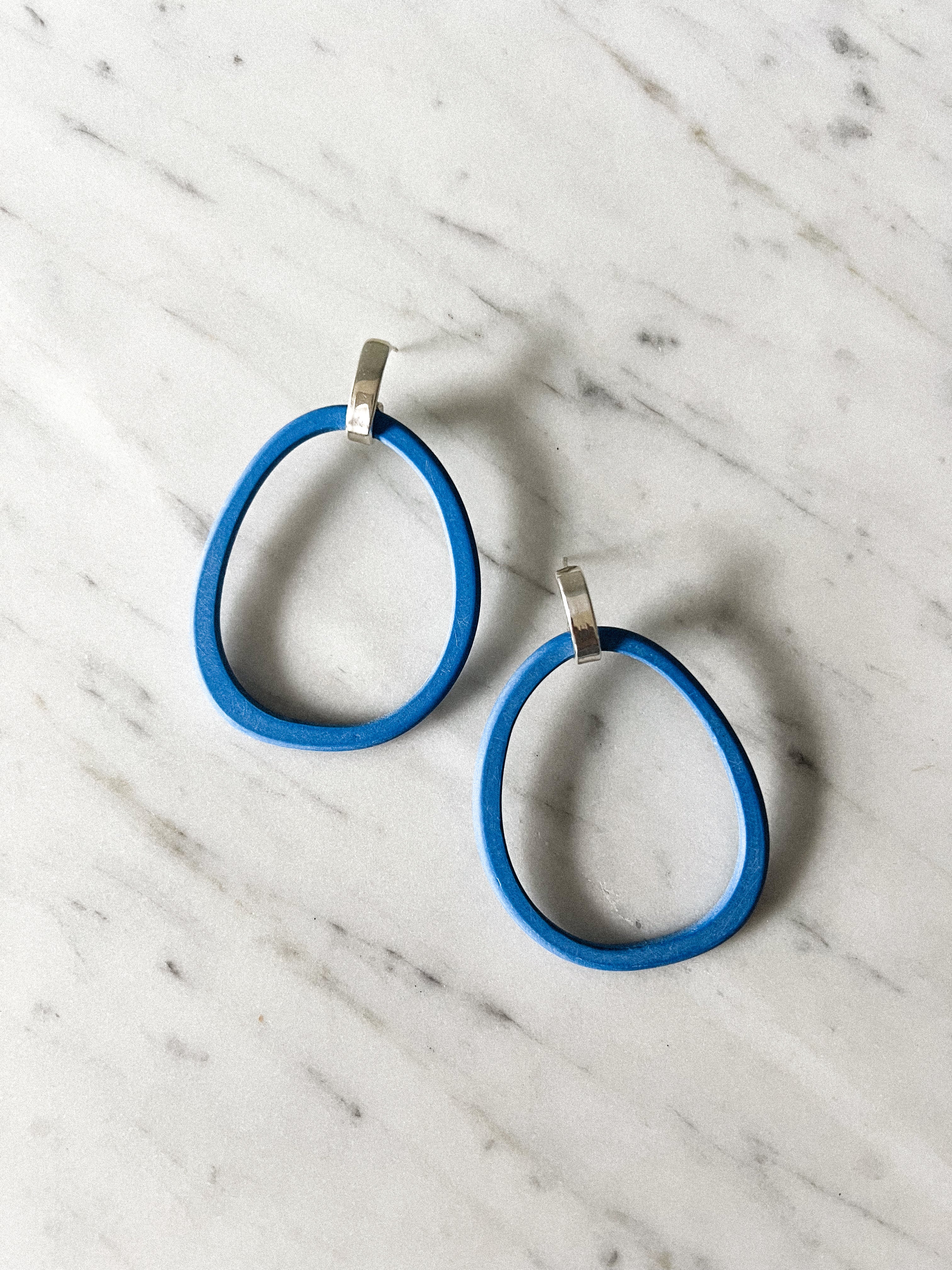 Bilbao Hoop Silver Clasp Earrings - Klein Blue