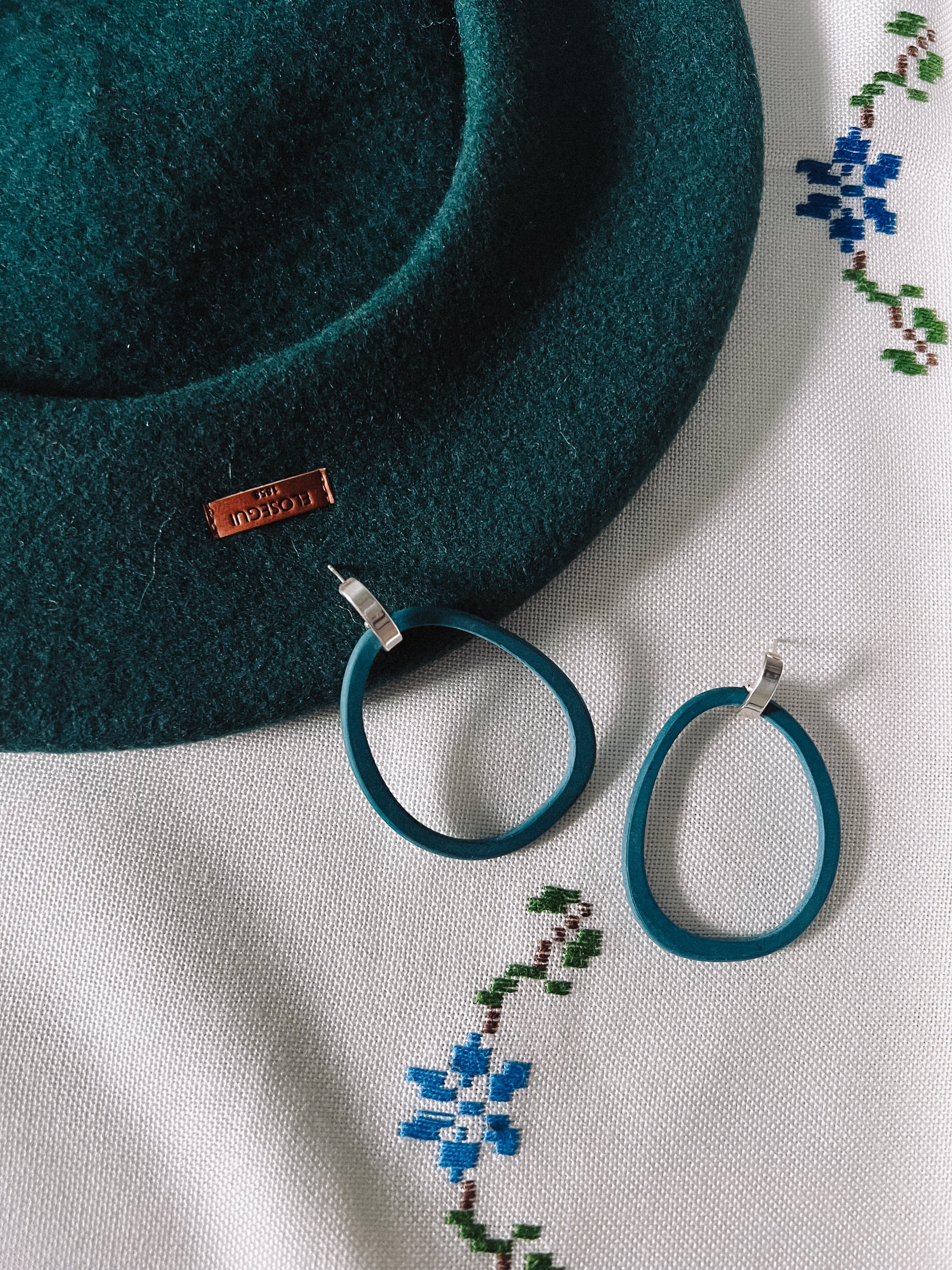 Bilbao Hoop Silver Clasp Earrings - Teal Green