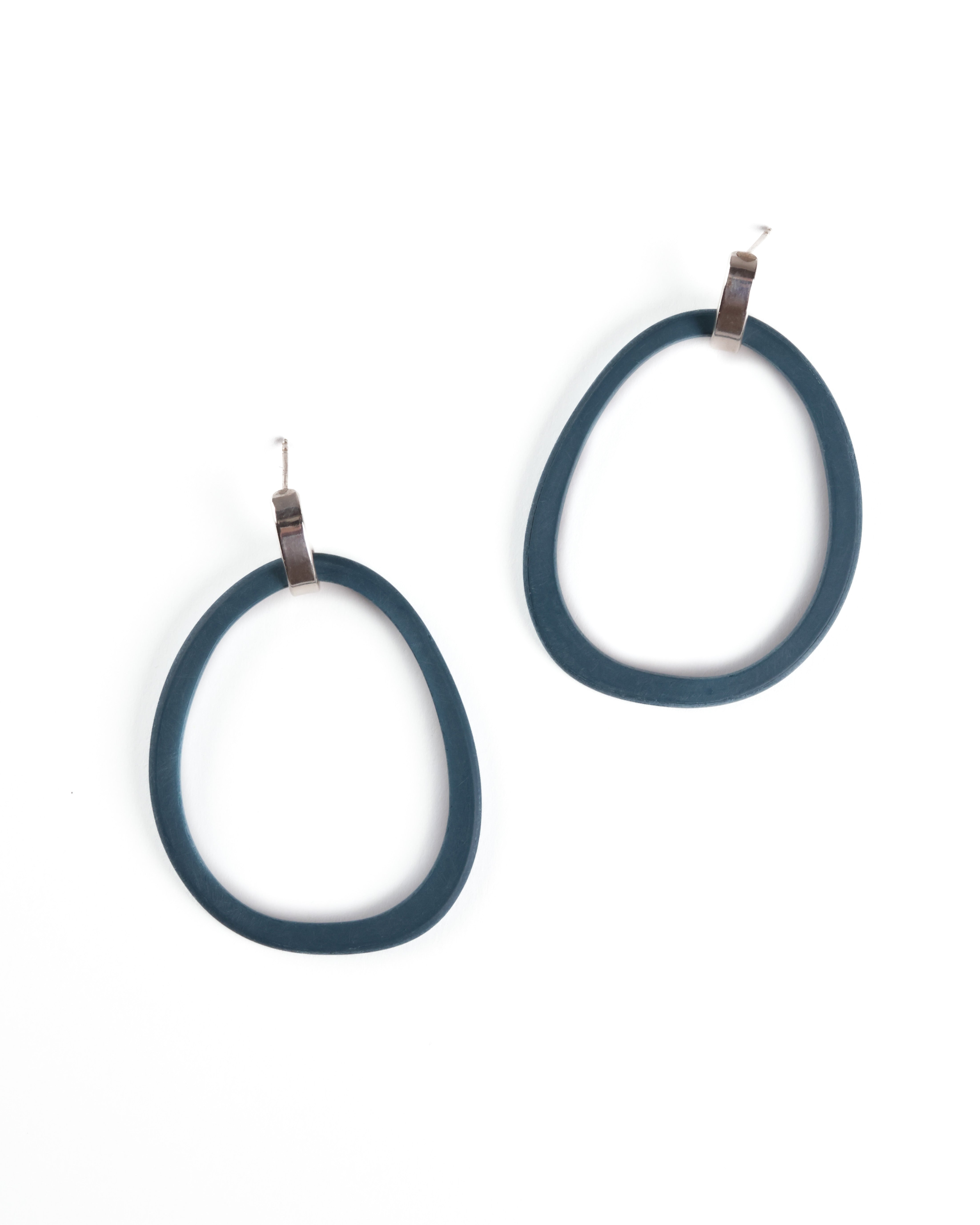 Bilbao Hoop Silver Clasp Earrings - Teal Green