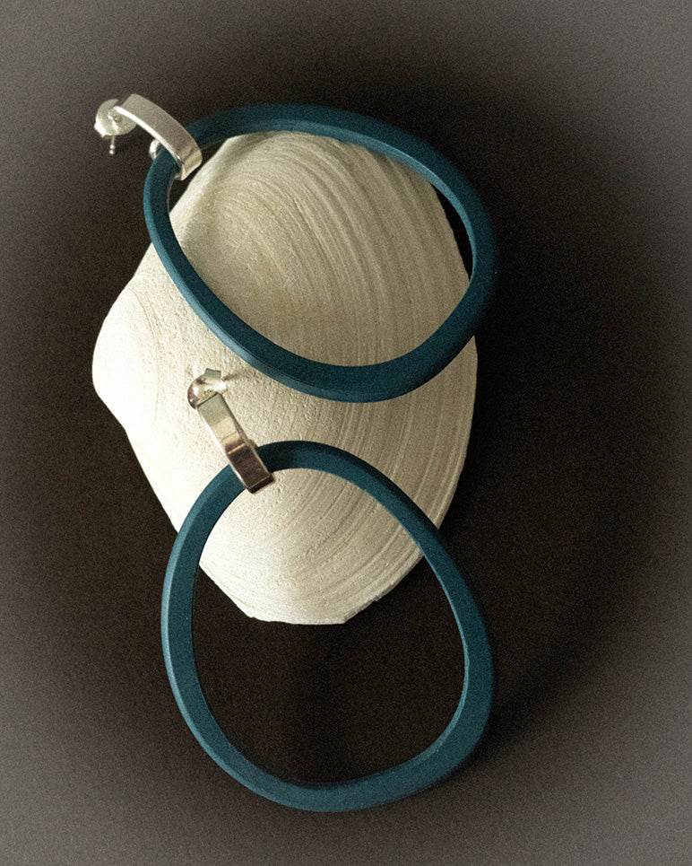 Bilbao Hoop Silver Clasp Earrings - Teal Green
