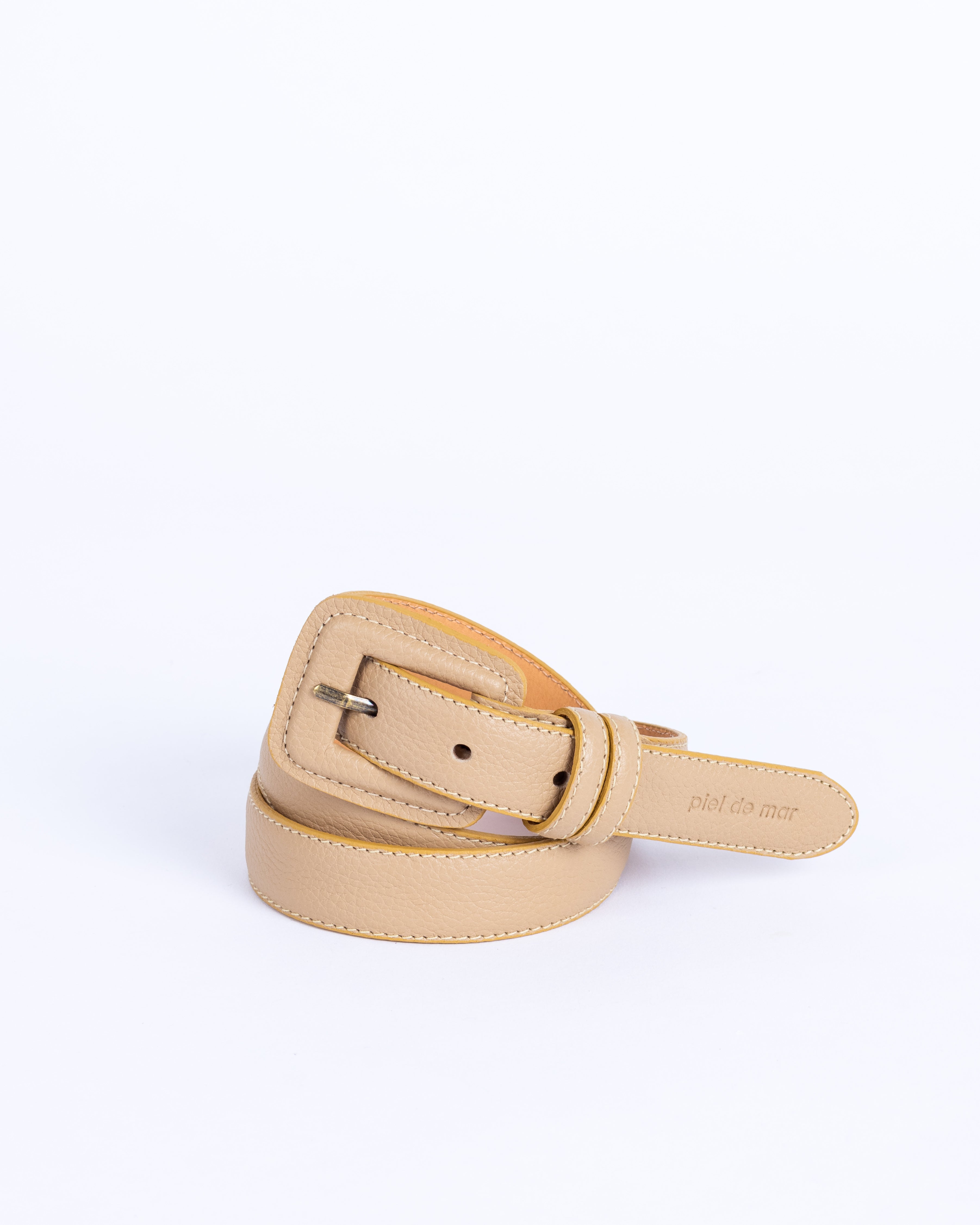Beige leather belt on a white background