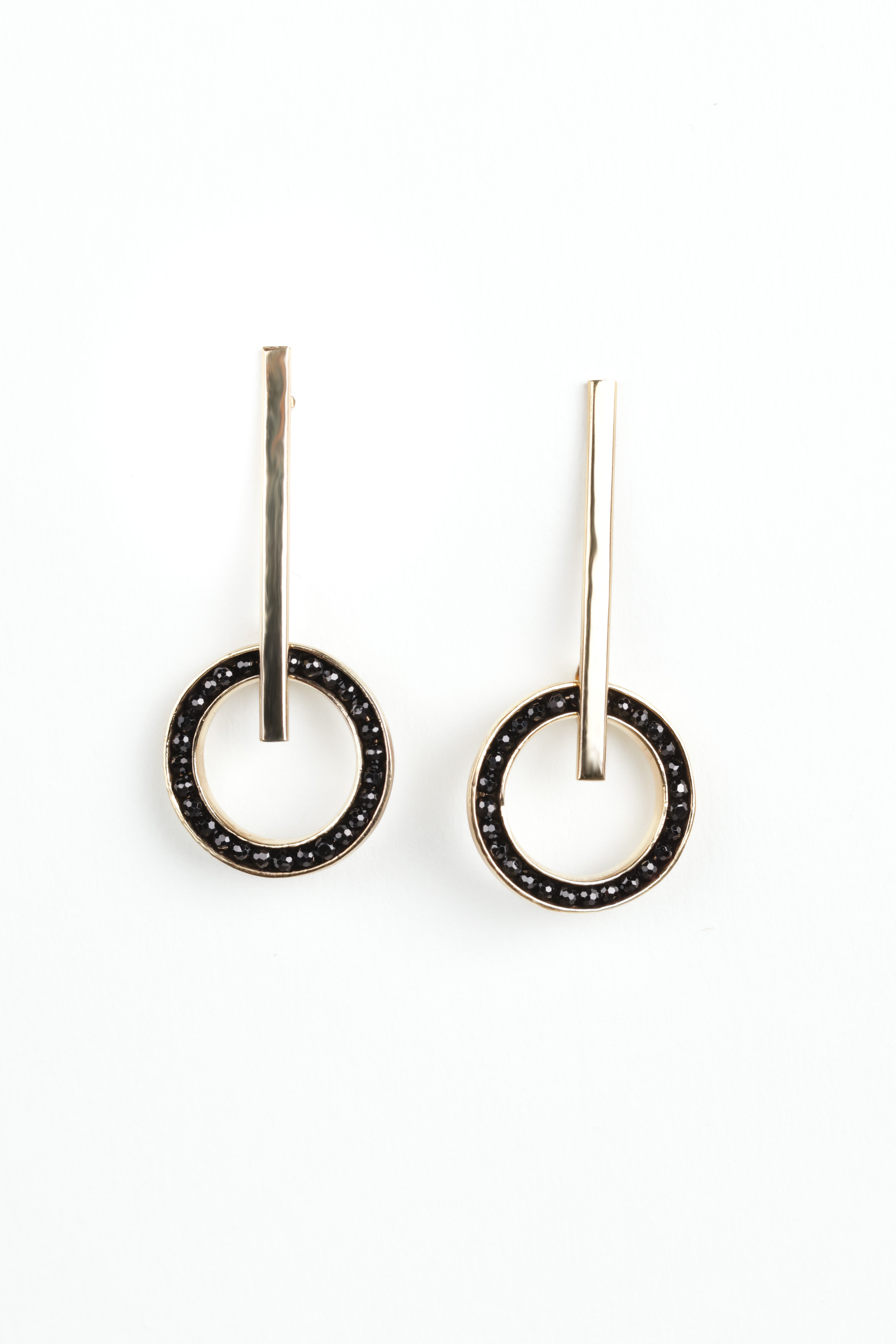 Black Spinel Circle Earrings