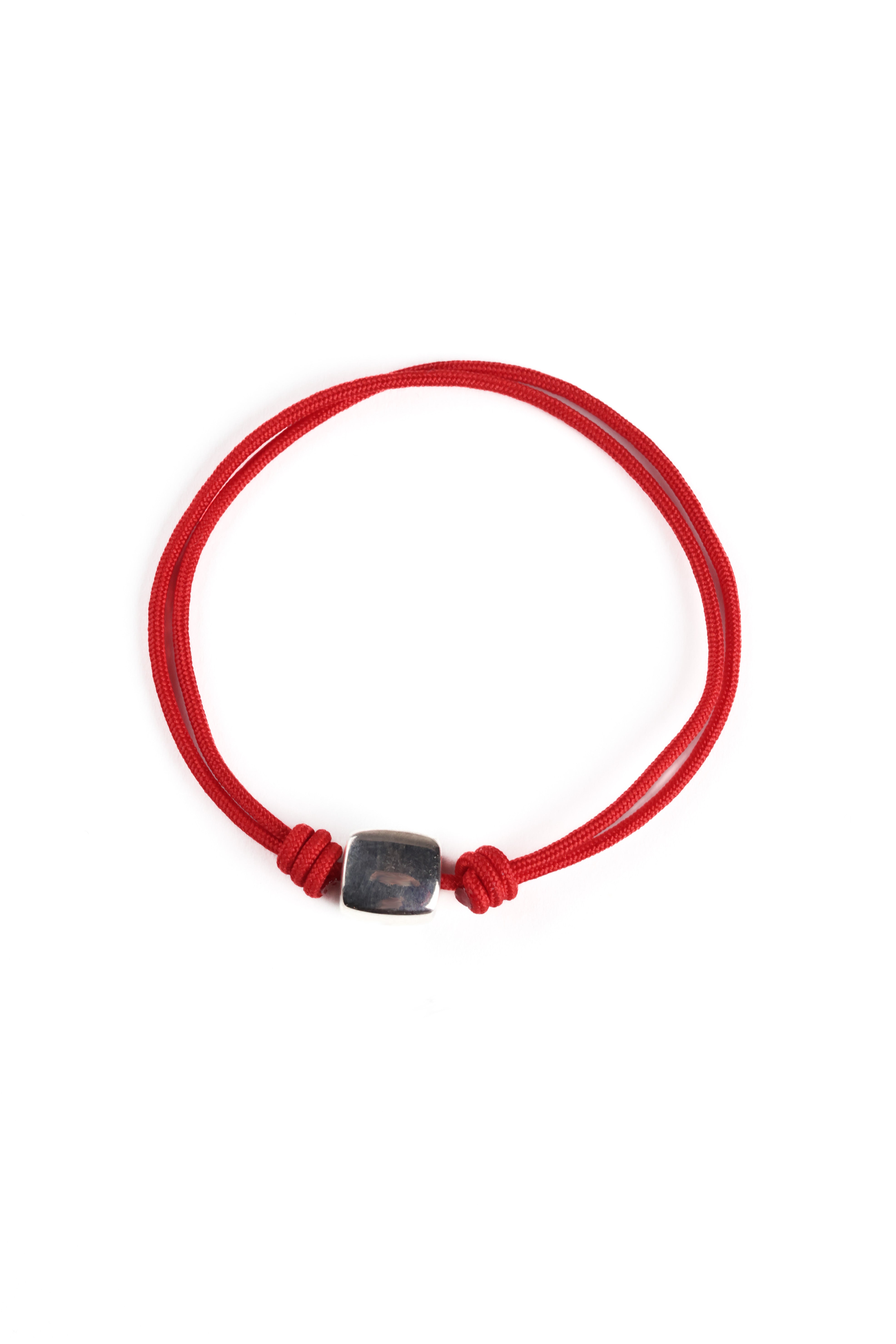 Mateo Silver Cube Bracelet - String Red