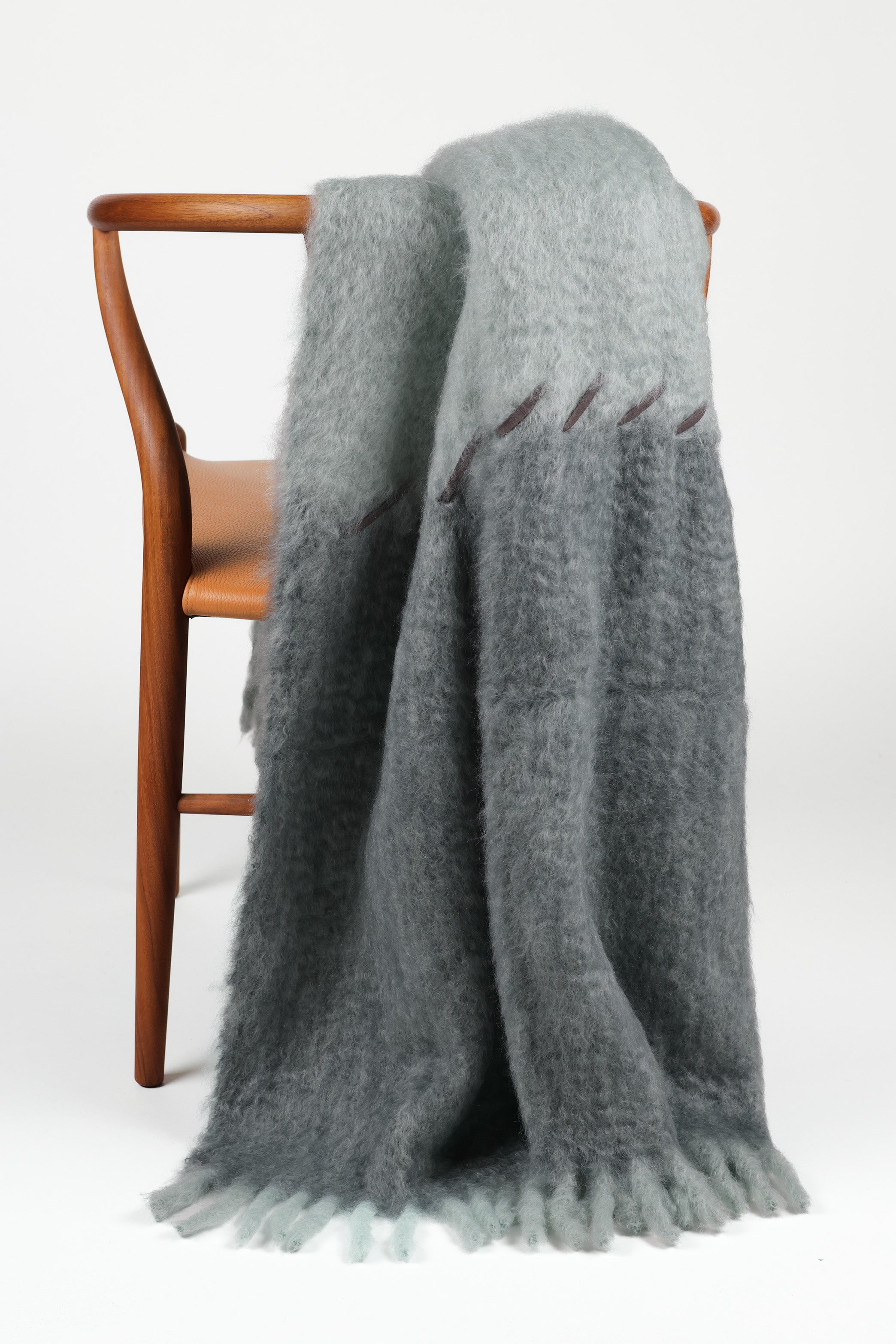 Suede Stitching Mohair Throw - Light Blue Stitch