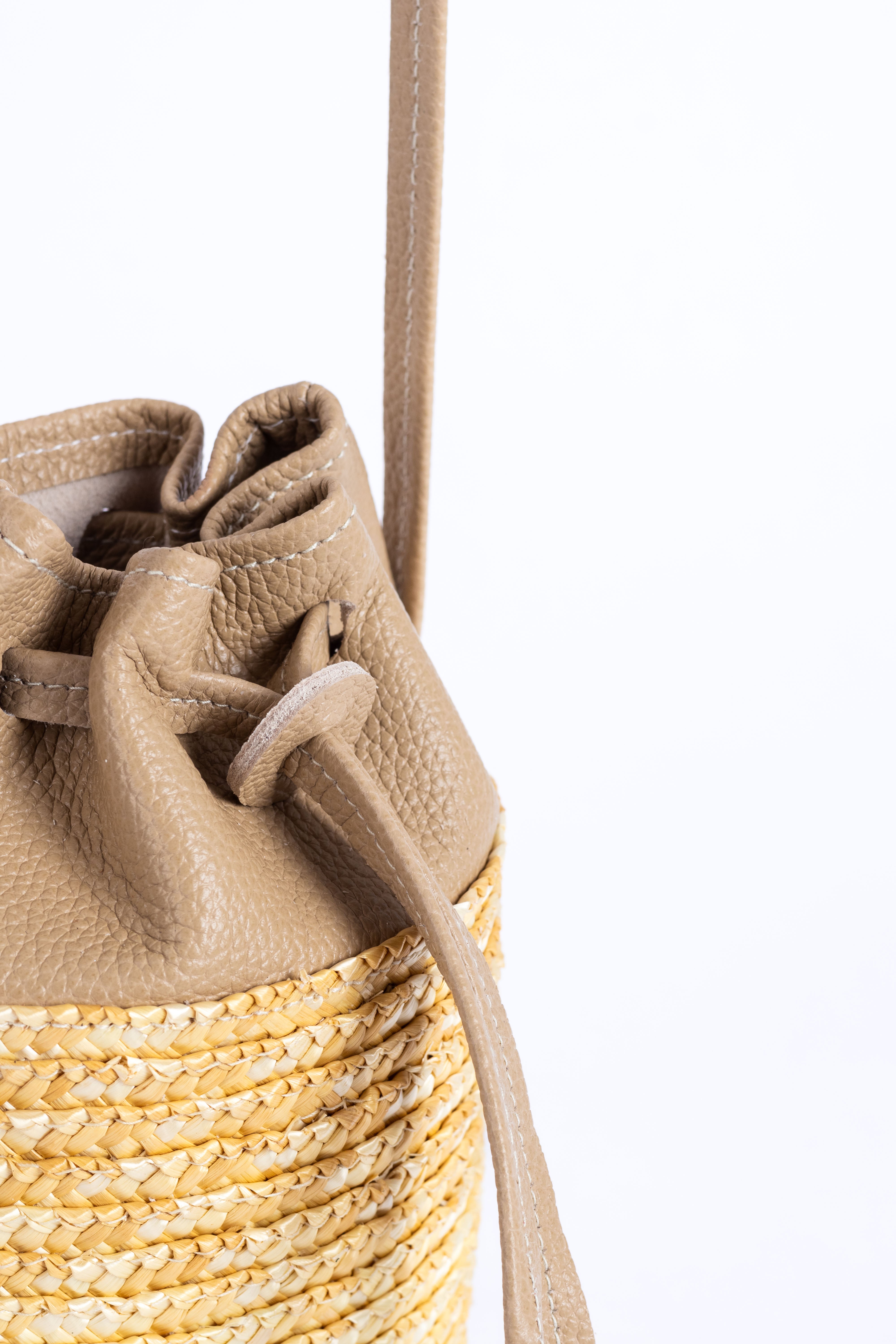 Bartola Straw Mini Bucket Bag - Natural Pebble
