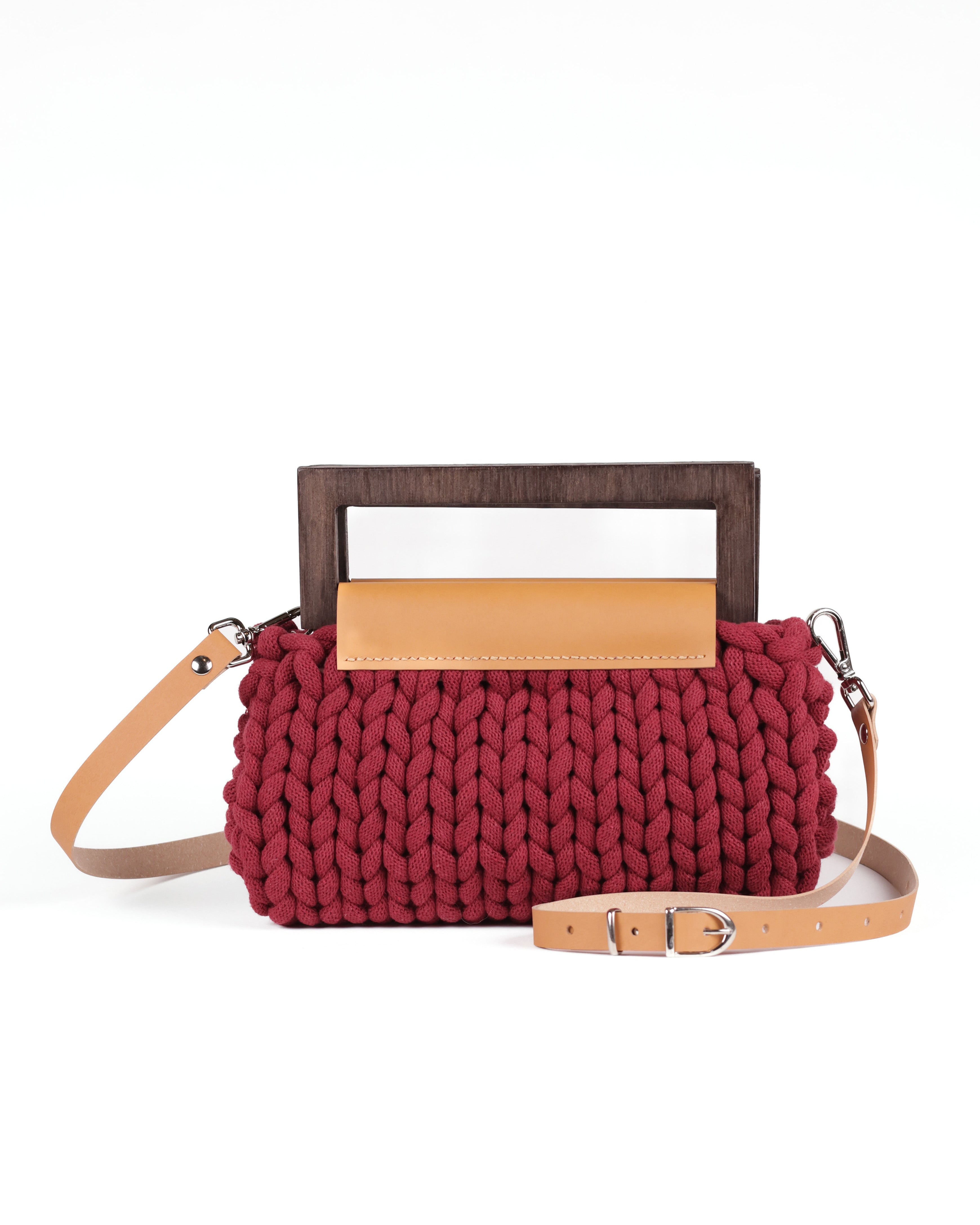 Vera Knitted Bag Camel Leather - Burgundy