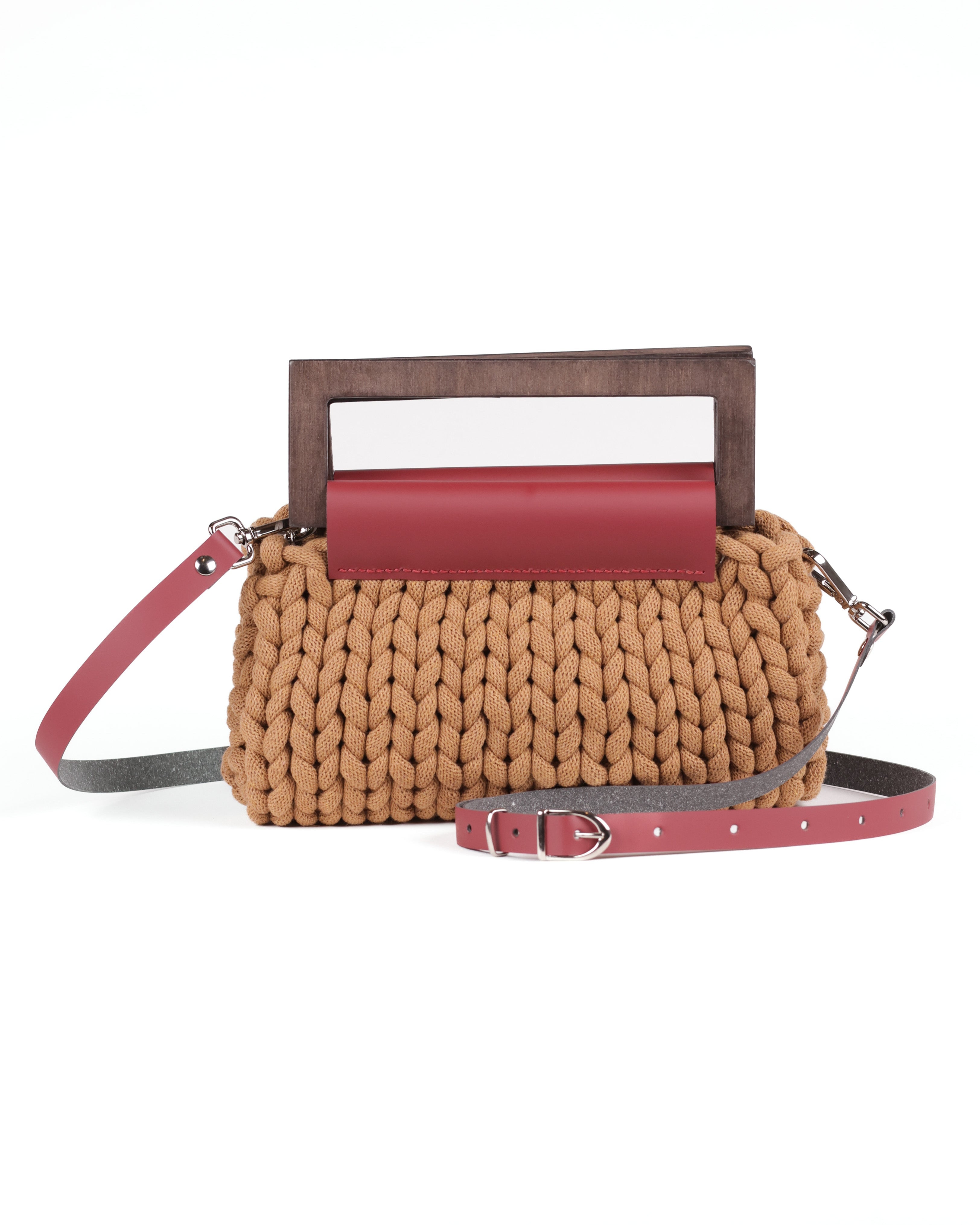 Vera Knitted Bag Burgundy Leather - Camel