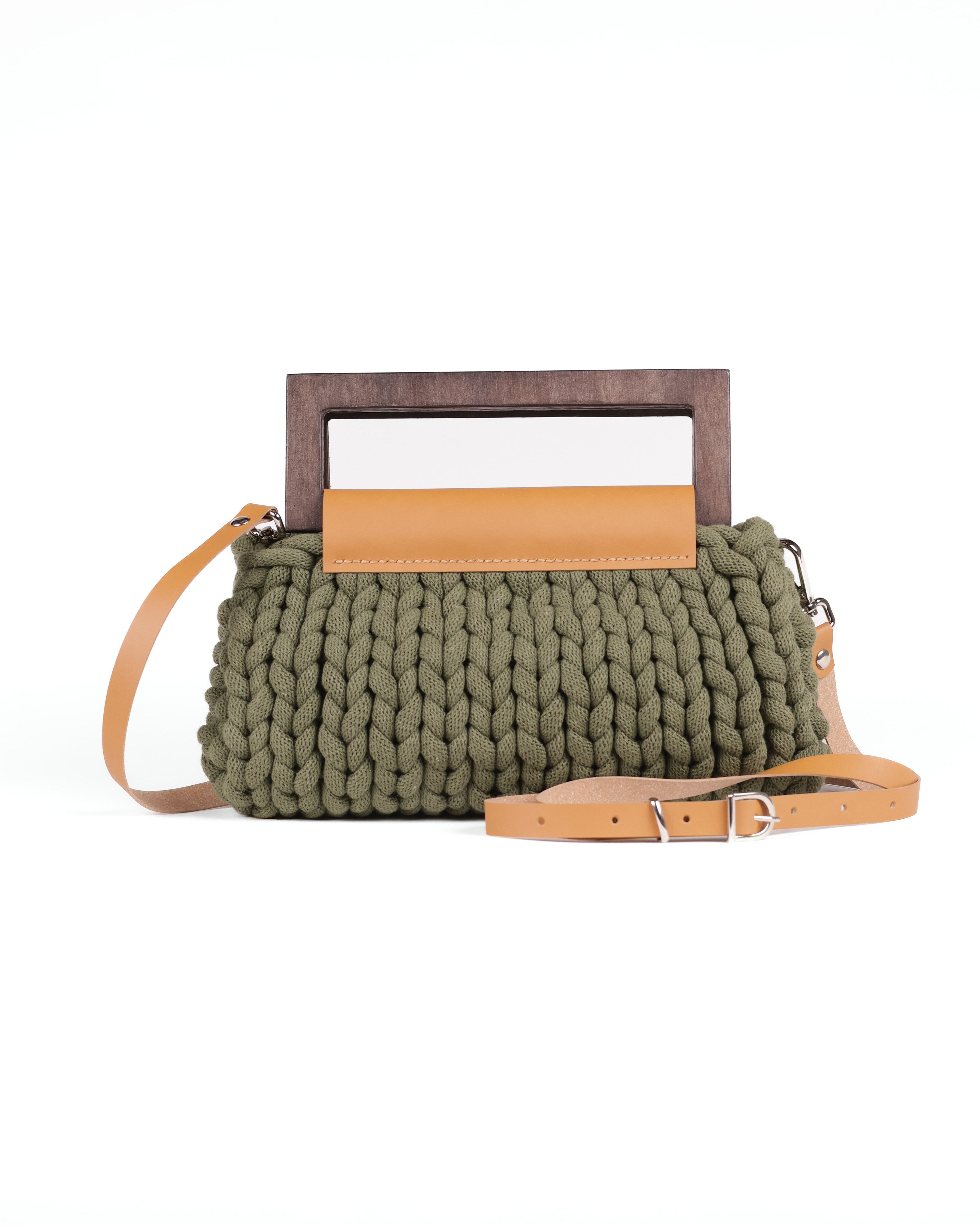 Vera Knitted Bag Camel Leather - Green