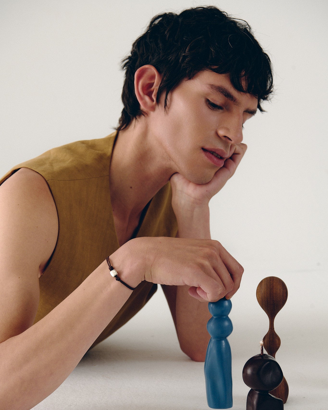 Mateo Silver Cube Bracelet - String Chocolate