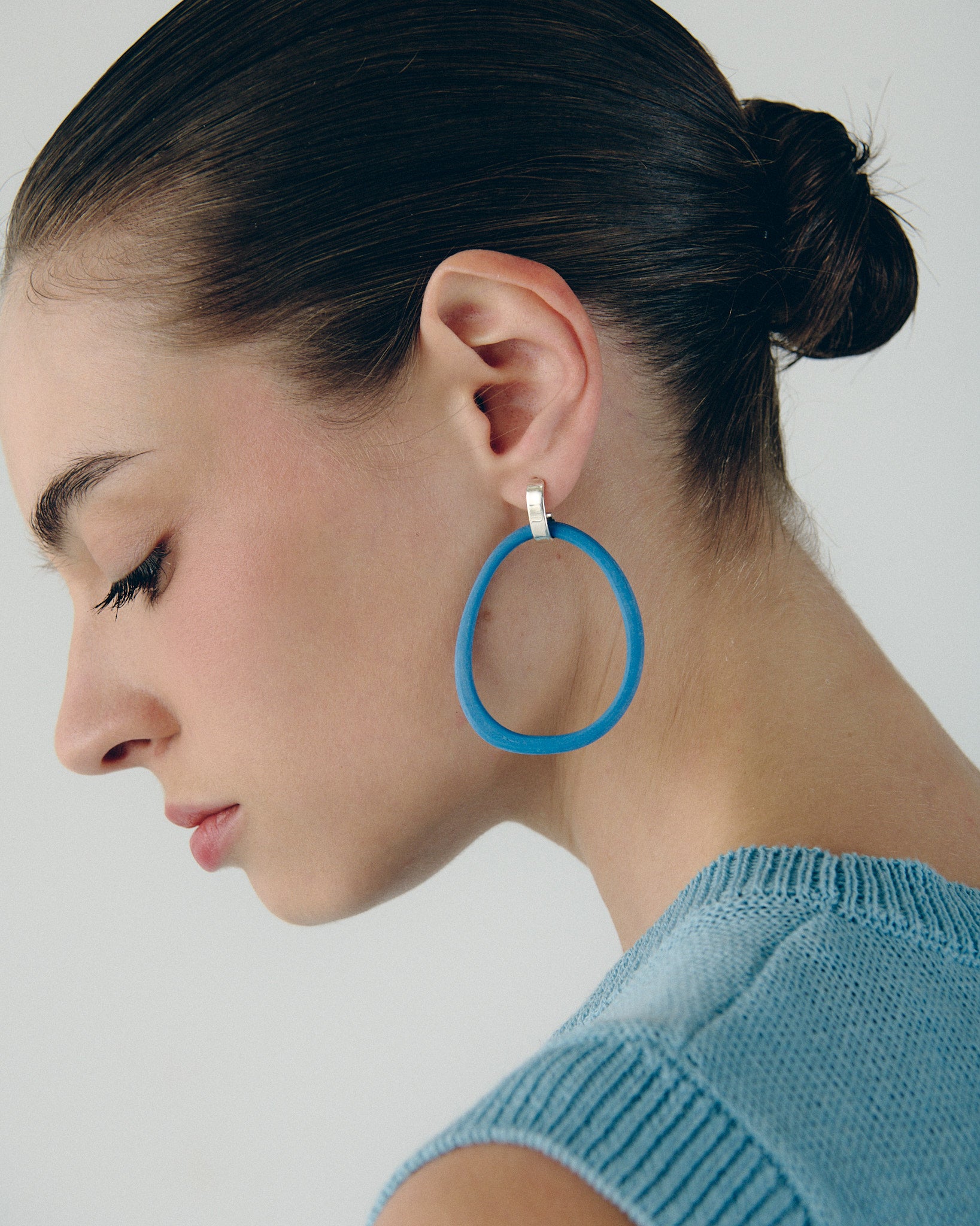 Bilbao Hoop Silver Clasp Earrings - Klein Blue