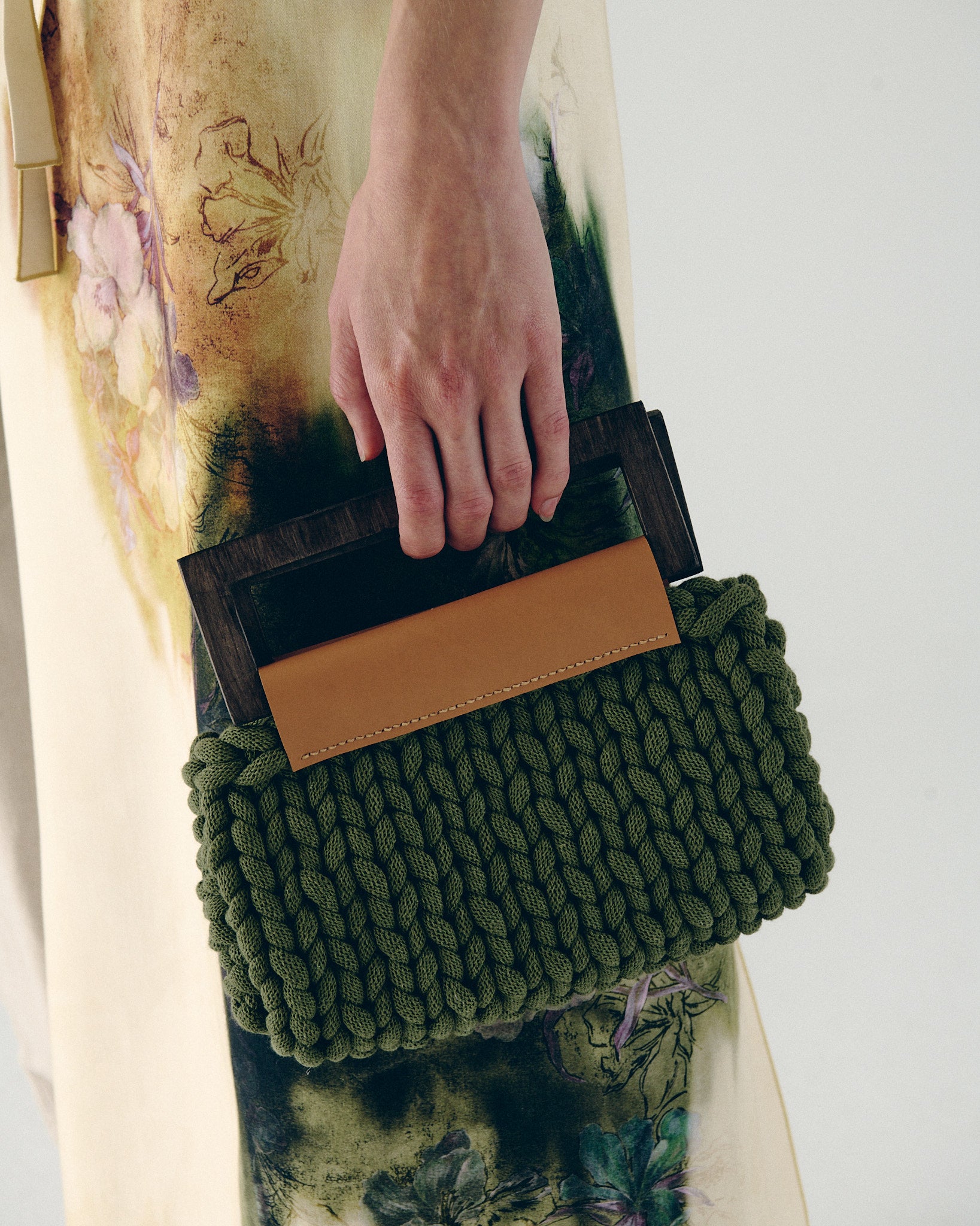 Vera Knitted Bag Camel Leather - Green