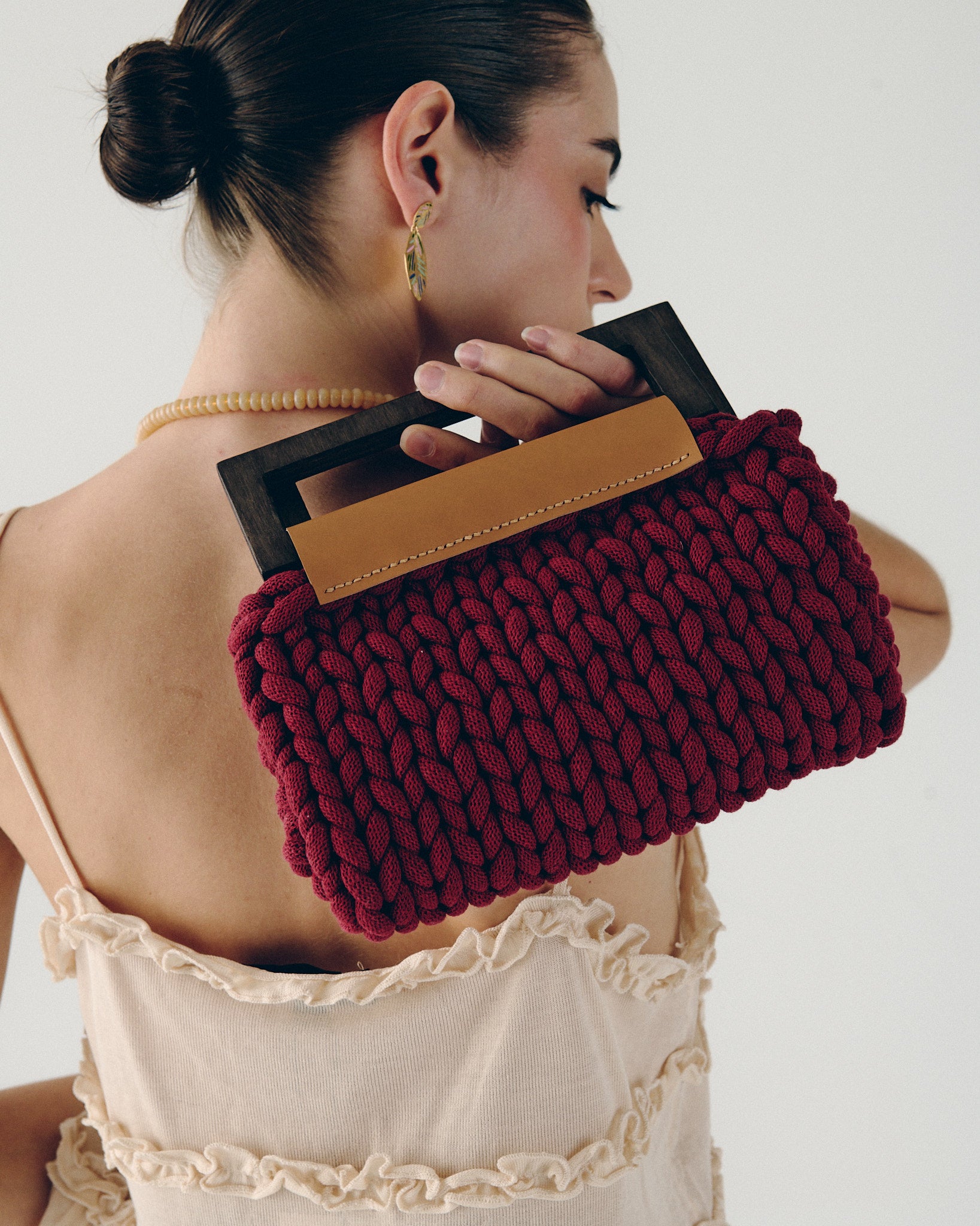 Vera Knitted Bag Camel Leather - Burgundy